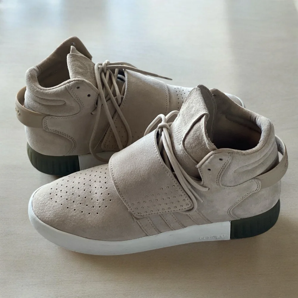 ADIDAS TUBULAR INVADER STRAP SNEAKER Neutral Color High Top Size 8  Like New - Picture 8 of 13